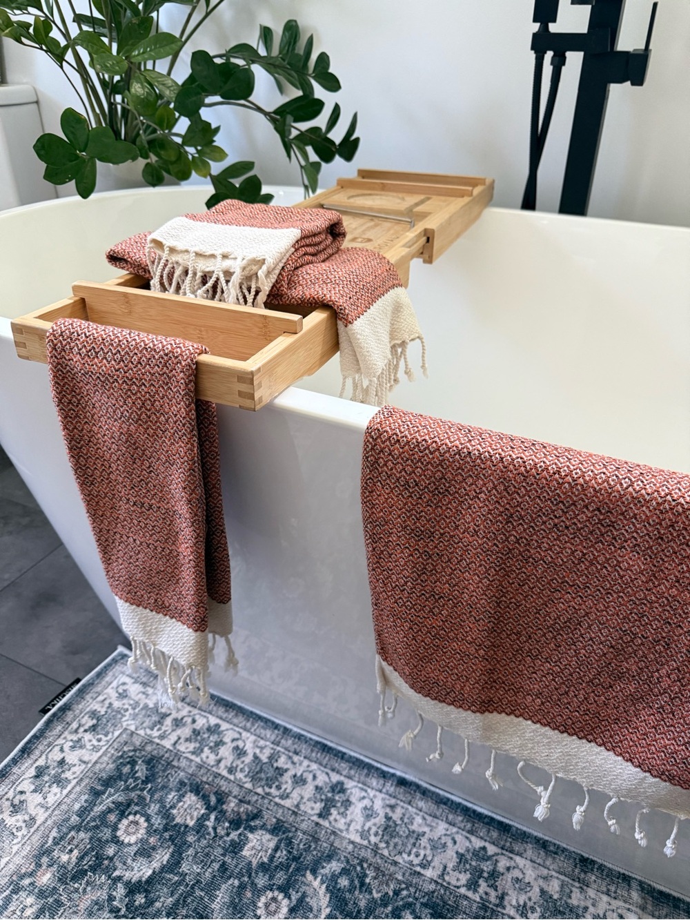 Turkish Cotton Orange Woven Throw with Fringe - Picture 8 of 10